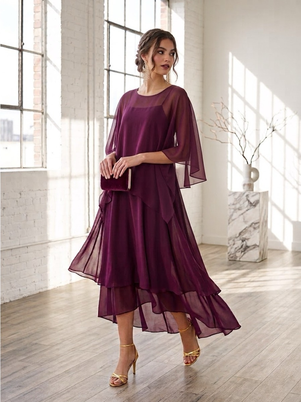 Vintage 70s Marita by Anthony Muto Burgundy Trapeze Cape Dress - XS / Small